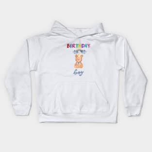 Birthday Boy Cute Teddy Bear and Rainbow Watercolor Art Kids Hoodie